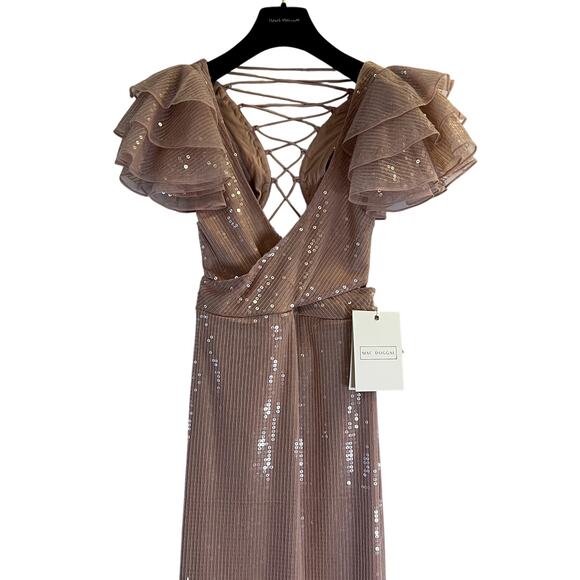 Mac Duggal Sequined Ruffled Cut Out Lace Up Gown In Rose Pink 10829 Size 12 - Picture 4 of 5